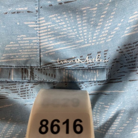 Travis Mathew Board Shorts Men's 38 Blue Stretch Tropical Striped Mid Rise 8616 - Picture 8 of 8